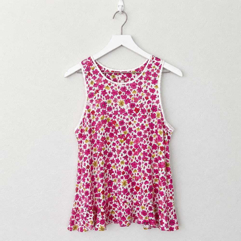 Kate Spade Pink Floral Peplum Tank Top Medium Modal Stretch Coquette